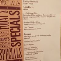 Specials including vegan options at Cinelli's Pizza in Rochester