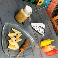 Banderilla con papas y frappe at Cafeteria Vegana Les Gords in Mexico City