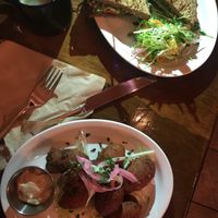 Fritters & breakfast sandwich  at Pitchfork in Vancouver