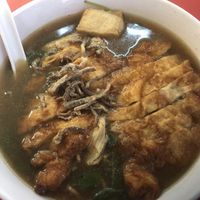 Vegan “chicken” in delicious soup with noodles  at An Xin Vegan Stall in Central Singapore