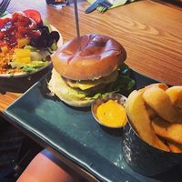 Vegan burger and a salad cart bowl! 💚 at The Compasses in Hornchurch