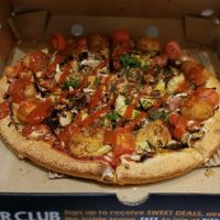 Vegan pizza, yum at Pizza Capers in Launceston