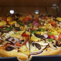Vegetarian with vegan cheese at Pizza Capers in Launceston