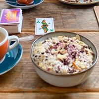 Porridge Bowl and Tea  at Ginger & Co. Coffee in Shrewsbury