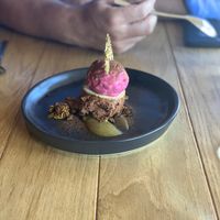 Beetroot ice cream and chocolate mousse (vegan) at Foliage in Franschhoek