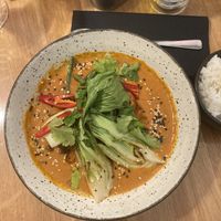 Rotes Curry mit Reis, Pak Choi und Süsskartoffel  #Veganuary at Cafe Elektric in Prague