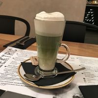 Vegan matcha latte (soy milk)  at Cafe Elektric in Prague