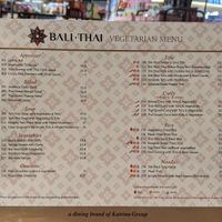 1-page dairy-free vegetarian menu; egg and alliums labelled clearly at Bali Thai - Causeway Point in North Singapore