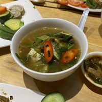 Special tasting menu: steamed veg with dipping sauce, sour soup   at Xich Lo in Hornchurch