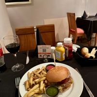 Veggie burger with fries   at Bolsi in Asuncion