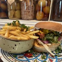 Honolulu burger with zaatar fries  at Falla in Warsaw