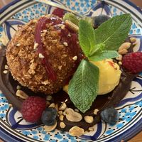 Fried Banana with mango sorbet  at Falla in Warsaw