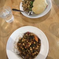 Tofu sandwich + aubergine and chickpea stew at All Saints Cafe in Hereford