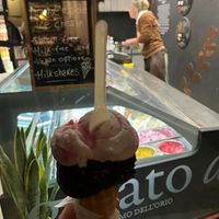 Amarena Cherry & Dark Chocolate + the friendly employee in the background :) at Gelato Di Natura in Venice