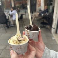 Cookies ice cream and chocolate fondant ice cream (both dairy free)  at Gelato Di Natura in Venice