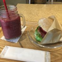 Vegan burger and asai smoothie  at Brook's Green Cafe in Tokyo