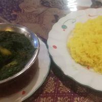 Spinach and potato curry with rice. at Roopali in Hiroshima