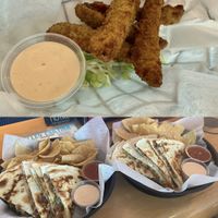 Fried dill pickles and vegan quesadillas 🤤   at Colley Cantina in Norfolk