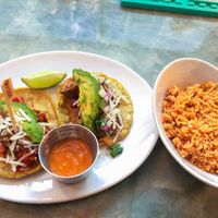 Tacos and spanish cauliflower rice at Tocaya Modern Mexican in West Hollywood