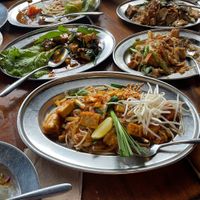 Vegan pad thai, pad see ew, and tofu basil stir fry  at Isarn Thai Soul Kitchen in Kirkland