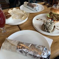 Jus de fraise, galettes mixtes et burgers (non vegan)   at Restaurant Vege in Paris