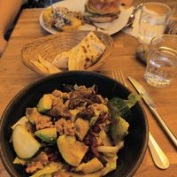Vegan burger and avocado salad at Restaurant Vege in Paris