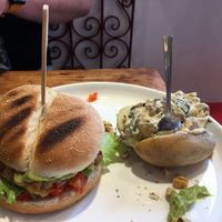 Vegetarian burger and potato at Restaurant Vege in Paris