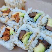 Vegan spicy not-eel and shitake mushroom roll at Minako Organic-ish in San Mateo