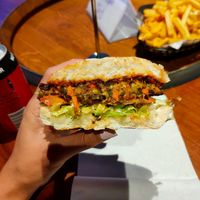 Vegan burger inside at N17 Burger Co in Port Douglas