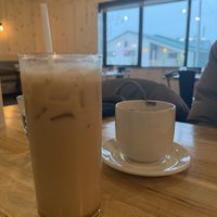 Lattes from sister restaurant across the street (Ptarmigan)  at Tundra Inn in Churchill