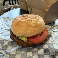 Delicious veggie burger from sister restaurant across the street (Ptarmigan)  at Tundra Inn in Churchill