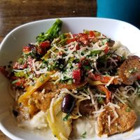 Vegan sausage Cavatelli at Bagby Beer Company in Oceanside
