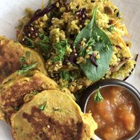 Zucchini fritters and salad - gf at VegOut on Charles in Launceston