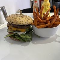 The girlfriend w sweet potato fries   at The Modern Vegan in Las Vegas