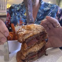 Battered burger - it was huge!   at The Modern Vegan in Las Vegas