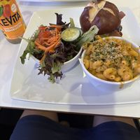 Bbq chicken sandwich, mac & cheeze, side salad, and kombucha   at The Modern Vegan in Las Vegas