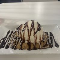 Peanut butter cookie topped with ice cream and hot chocolate  at The Modern Vegan in Las Vegas