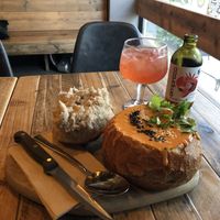 Delicious vegan bread bowl at San Francisco Bread Bowl in Oslo