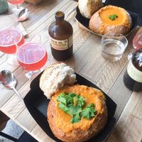 Vegan bread bowls and a delicious kombucha. at San Francisco Bread Bowl in Oslo