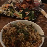 Veggie Byriani & very spicy chili garlic tofu. Very delicious and generous portions   at Aabha Indian Cuisine in Carmel-by-the-sea