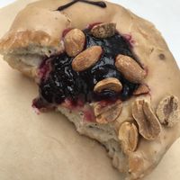 PB & J doughnut  at Crosstown Doughnuts Vegan in London