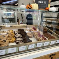 Selection of doughnuts    at Crosstown Doughnuts Vegan in London