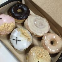 Selection of vegan donuts at Crosstown Doughnuts Vegan in London