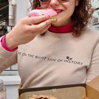 Rose doughtnut at Crosstown Doughnuts Vegan in London