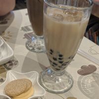 Bubble tea, iced coffee (comes with vegan cookies) at Aina Cafe in Osaka