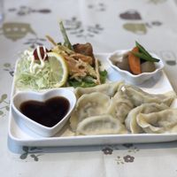 Gyoza set meal at Aina Cafe in Osaka