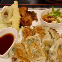 Gyoza set at Aina Cafe in Osaka