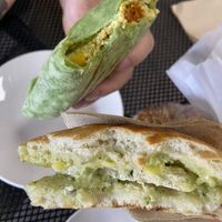Pesto “chicken” sandwich and breakfast burrito   at Eat Good Market Deli - Pineapple Express Bistro in Vernon