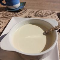 The ajoblanco soup. It contains grapes which are hidden below the surface at Canadu in Malaga
