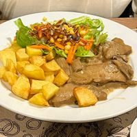 Seitan escalope in creamy sauce (so good)  at Canadu in Malaga